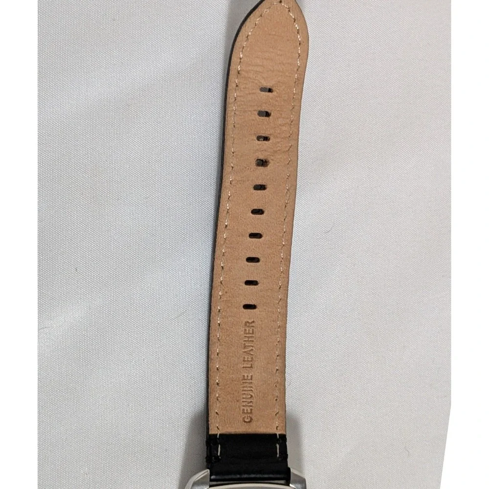Fossil Watch Black Leather Strap Tonneau Stainless Steel Date Men's